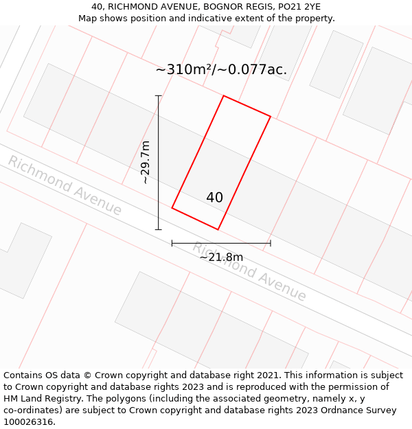 40, RICHMOND AVENUE, BOGNOR REGIS, PO21 2YE: Plot and title map