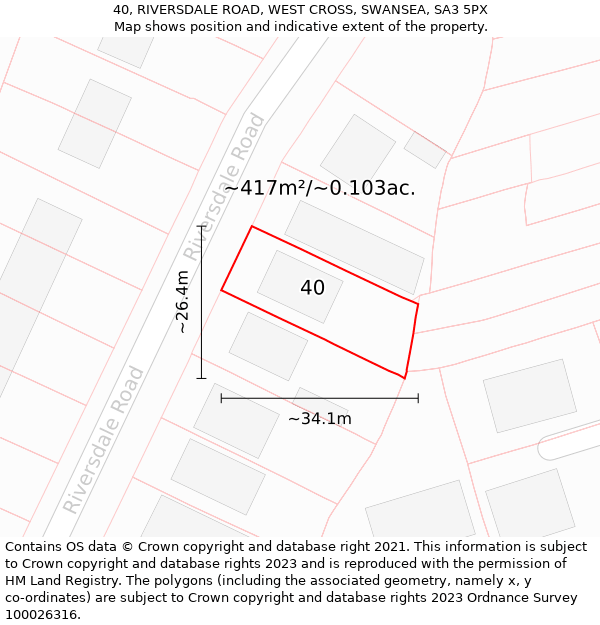 40, RIVERSDALE ROAD, WEST CROSS, SWANSEA, SA3 5PX: Plot and title map