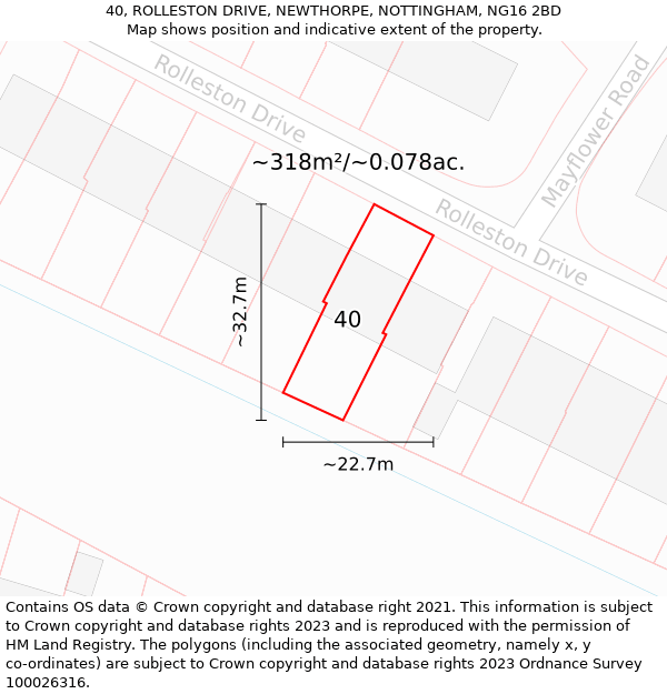 40, ROLLESTON DRIVE, NEWTHORPE, NOTTINGHAM, NG16 2BD: Plot and title map