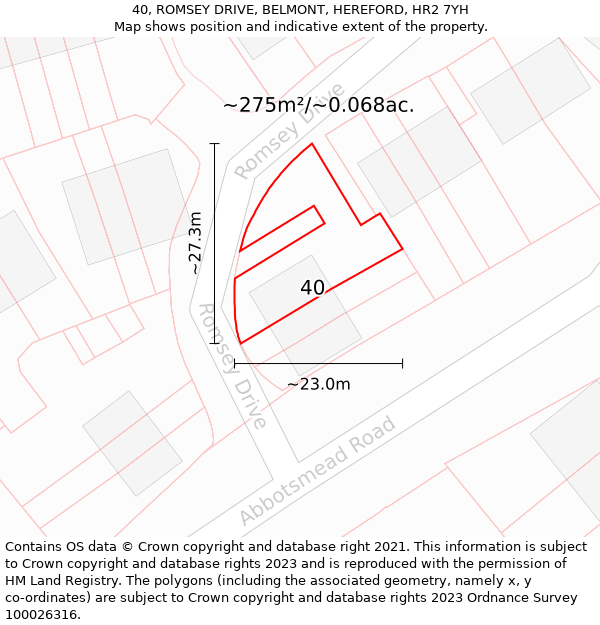 40, ROMSEY DRIVE, BELMONT, HEREFORD, HR2 7YH: Plot and title map