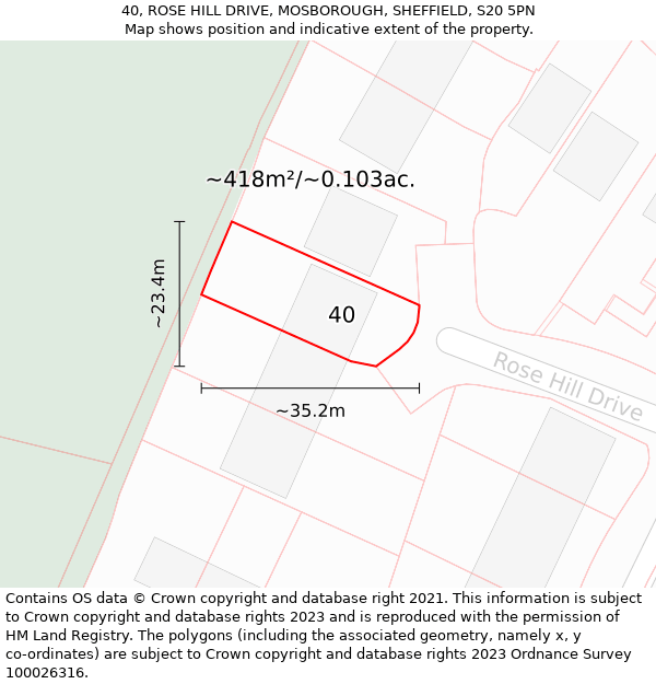 40, ROSE HILL DRIVE, MOSBOROUGH, SHEFFIELD, S20 5PN: Plot and title map