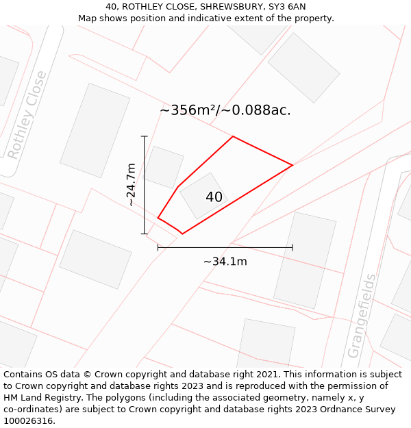 40, ROTHLEY CLOSE, SHREWSBURY, SY3 6AN: Plot and title map