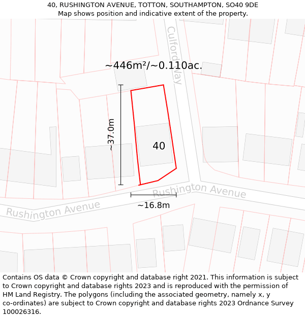 40, RUSHINGTON AVENUE, TOTTON, SOUTHAMPTON, SO40 9DE: Plot and title map