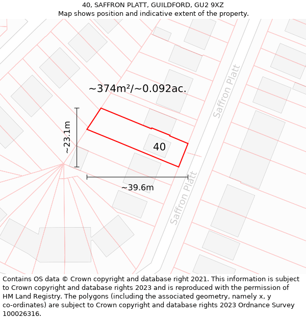 40, SAFFRON PLATT, GUILDFORD, GU2 9XZ: Plot and title map