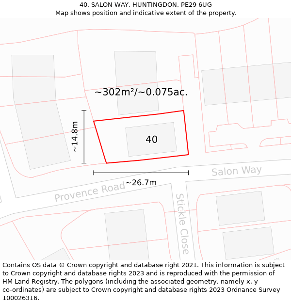 40, SALON WAY, HUNTINGDON, PE29 6UG: Plot and title map