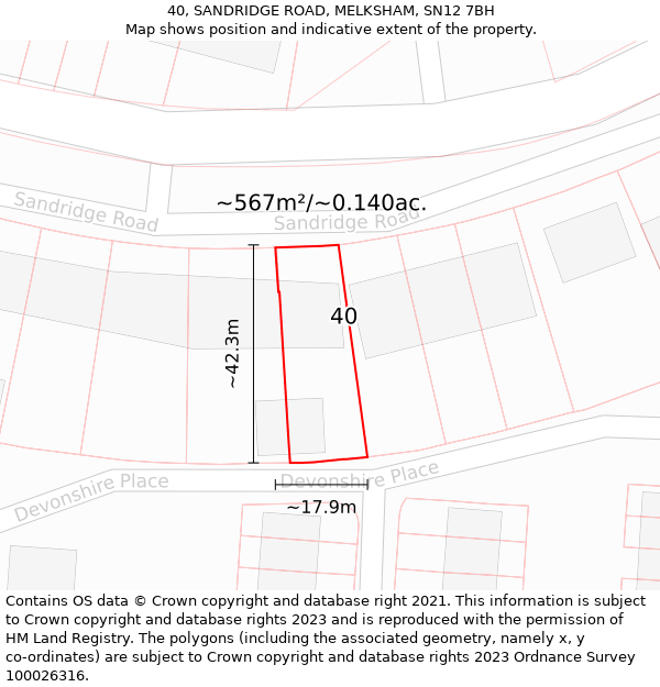 40, SANDRIDGE ROAD, MELKSHAM, SN12 7BH: Plot and title map