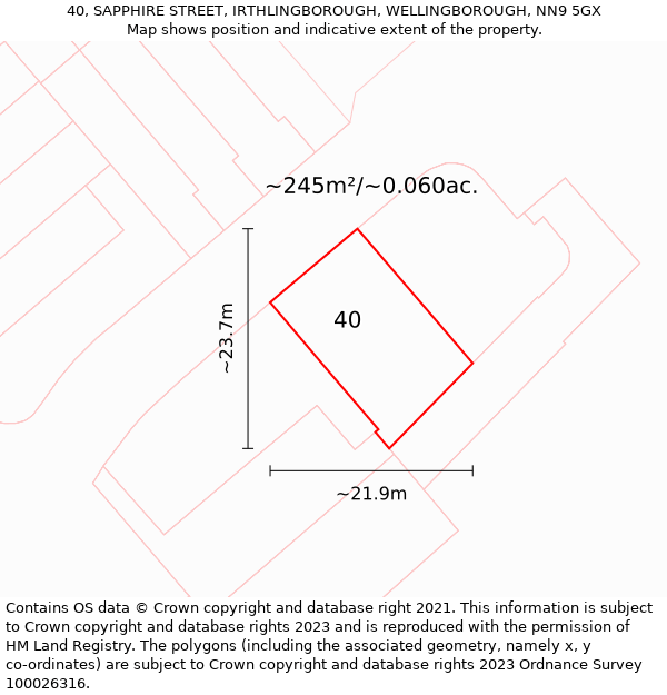 40, SAPPHIRE STREET, IRTHLINGBOROUGH, WELLINGBOROUGH, NN9 5GX: Plot and title map