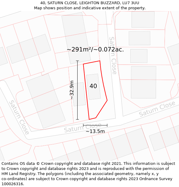 40, SATURN CLOSE, LEIGHTON BUZZARD, LU7 3UU: Plot and title map