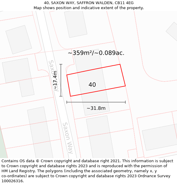 40, SAXON WAY, SAFFRON WALDEN, CB11 4EG: Plot and title map