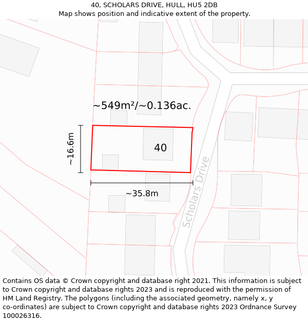 40, SCHOLARS DRIVE, HULL, HU5 2DB: Plot and title map