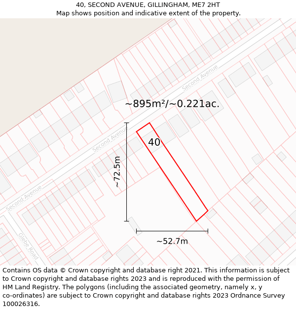 40, SECOND AVENUE, GILLINGHAM, ME7 2HT: Plot and title map