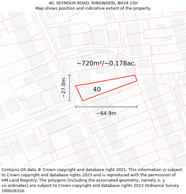 40, SEYMOUR ROAD, RINGWOOD, BH24 1SH: Plot and title map