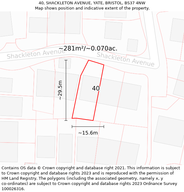 40, SHACKLETON AVENUE, YATE, BRISTOL, BS37 4NW: Plot and title map