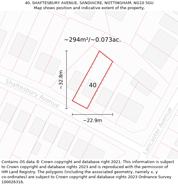 40, SHAFTESBURY AVENUE, SANDIACRE, NOTTINGHAM, NG10 5GU: Plot and title map