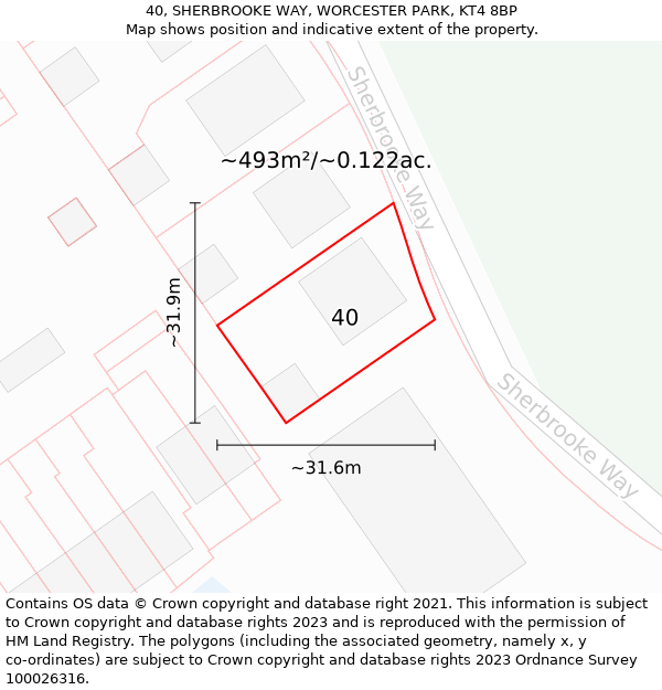 40, SHERBROOKE WAY, WORCESTER PARK, KT4 8BP: Plot and title map