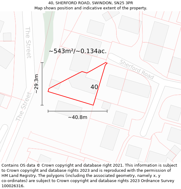 40, SHERFORD ROAD, SWINDON, SN25 3PR: Plot and title map