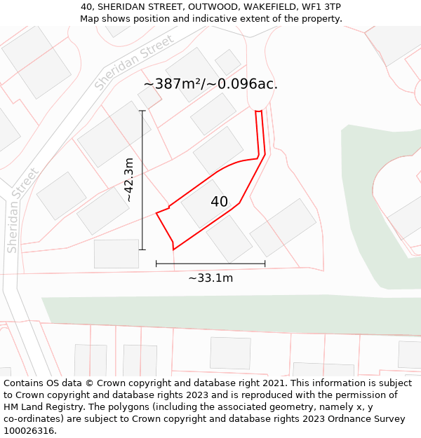 40, SHERIDAN STREET, OUTWOOD, WAKEFIELD, WF1 3TP: Plot and title map