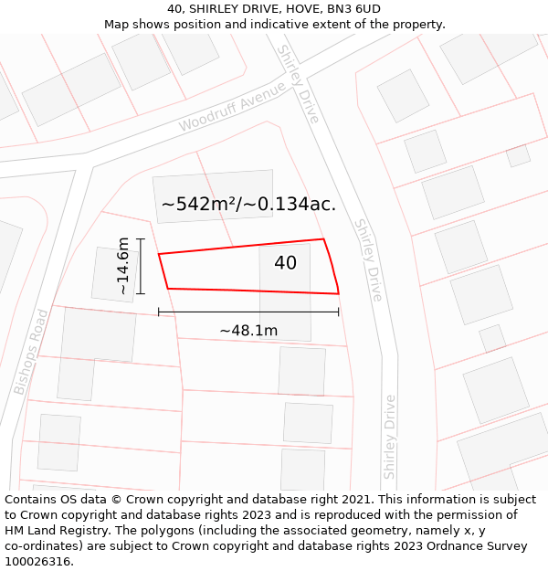 40, SHIRLEY DRIVE, HOVE, BN3 6UD: Plot and title map
