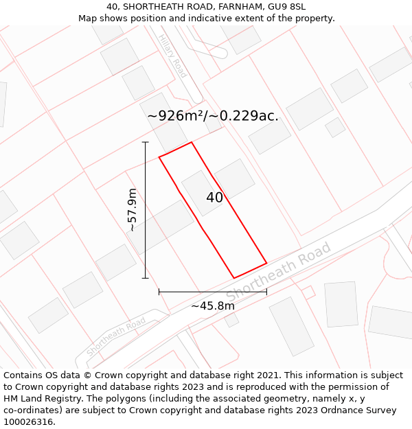 40, SHORTHEATH ROAD, FARNHAM, GU9 8SL: Plot and title map