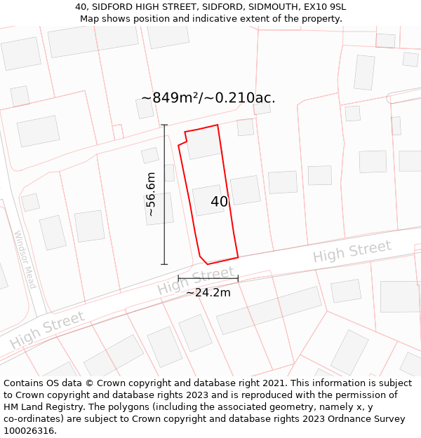 40, SIDFORD HIGH STREET, SIDFORD, SIDMOUTH, EX10 9SL: Plot and title map