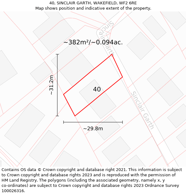 40, SINCLAIR GARTH, WAKEFIELD, WF2 6RE: Plot and title map