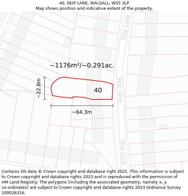 40, SKIP LANE, WALSALL, WS5 3LP: Plot and title map
