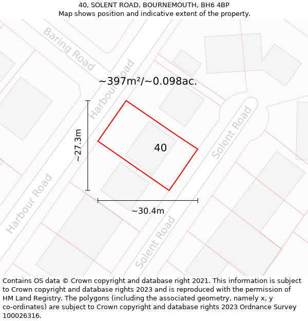 40, SOLENT ROAD, BOURNEMOUTH, BH6 4BP: Plot and title map