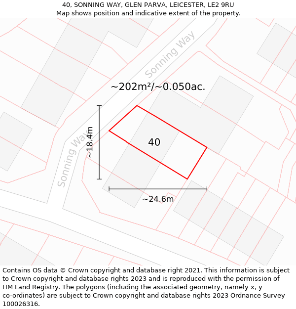 40, SONNING WAY, GLEN PARVA, LEICESTER, LE2 9RU: Plot and title map