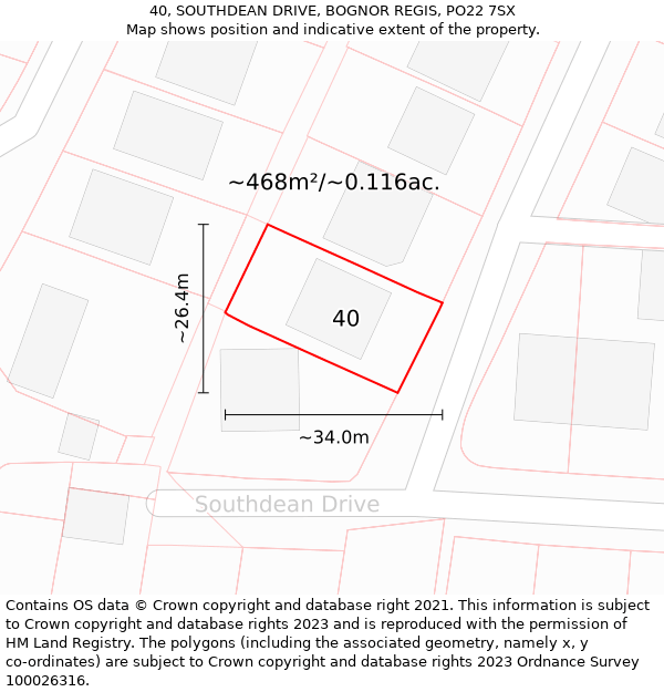 40, SOUTHDEAN DRIVE, BOGNOR REGIS, PO22 7SX: Plot and title map