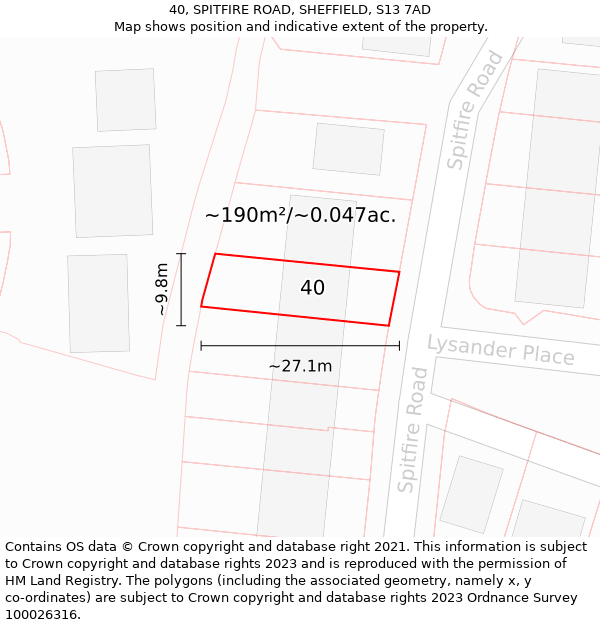 40, SPITFIRE ROAD, SHEFFIELD, S13 7AD: Plot and title map