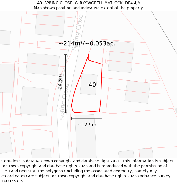 40, SPRING CLOSE, WIRKSWORTH, MATLOCK, DE4 4JA: Plot and title map