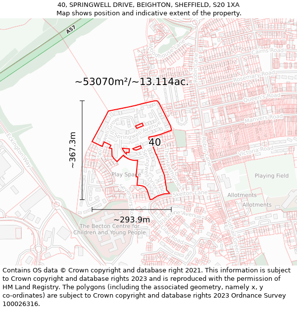 40, SPRINGWELL DRIVE, BEIGHTON, SHEFFIELD, S20 1XA: Plot and title map