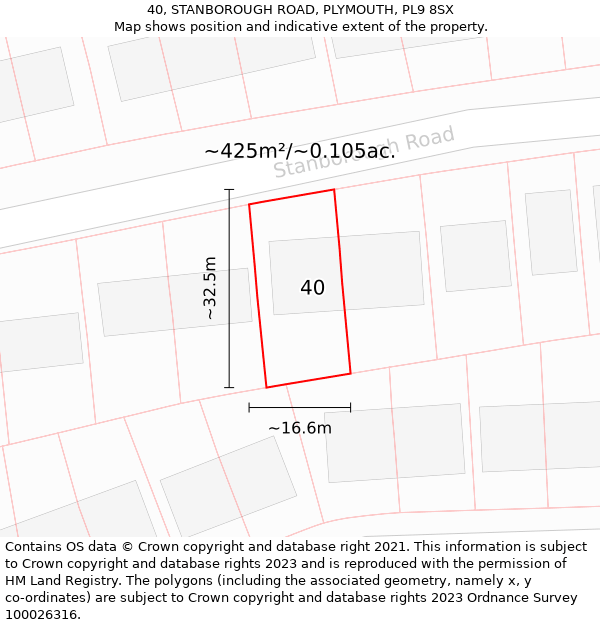 40, STANBOROUGH ROAD, PLYMOUTH, PL9 8SX: Plot and title map