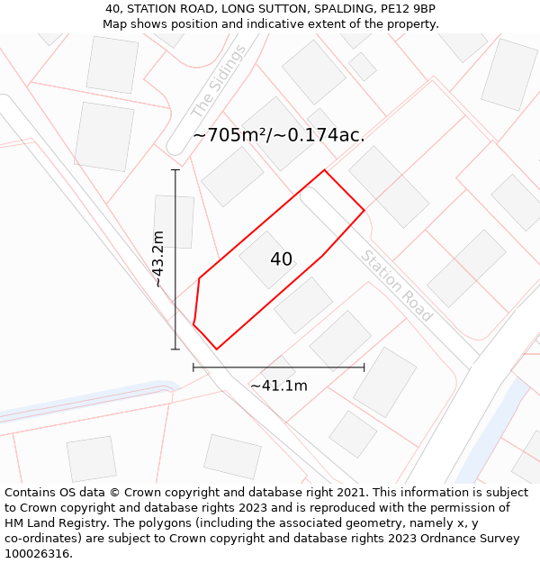 40, STATION ROAD, LONG SUTTON, SPALDING, PE12 9BP: Plot and title map