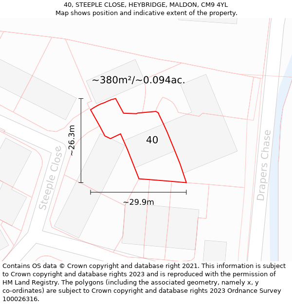 40, STEEPLE CLOSE, HEYBRIDGE, MALDON, CM9 4YL: Plot and title map