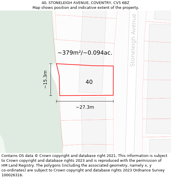 40, STONELEIGH AVENUE, COVENTRY, CV5 6BZ: Plot and title map