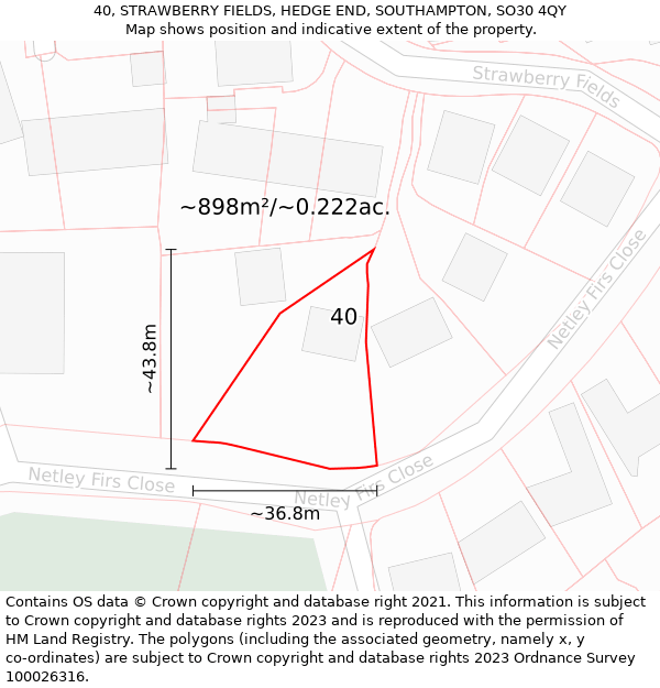 40, STRAWBERRY FIELDS, HEDGE END, SOUTHAMPTON, SO30 4QY: Plot and title map