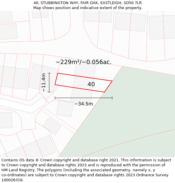 40, STUBBINGTON WAY, FAIR OAK, EASTLEIGH, SO50 7LR: Plot and title map