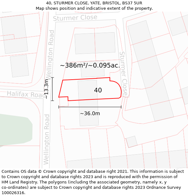 40, STURMER CLOSE, YATE, BRISTOL, BS37 5UR: Plot and title map