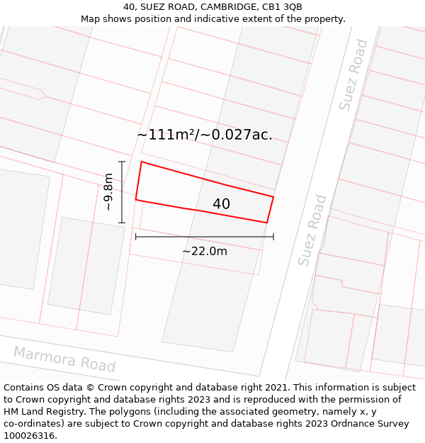 40, SUEZ ROAD, CAMBRIDGE, CB1 3QB: Plot and title map