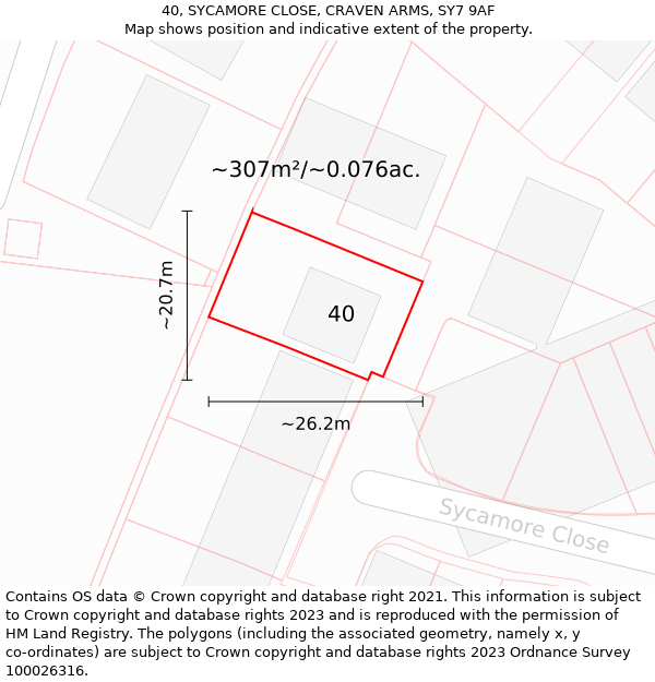 40, SYCAMORE CLOSE, CRAVEN ARMS, SY7 9AF: Plot and title map