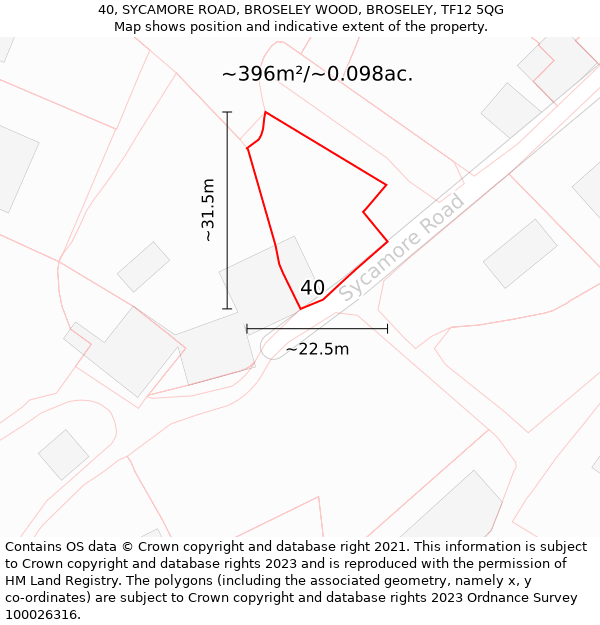 40, SYCAMORE ROAD, BROSELEY WOOD, BROSELEY, TF12 5QG: Plot and title map