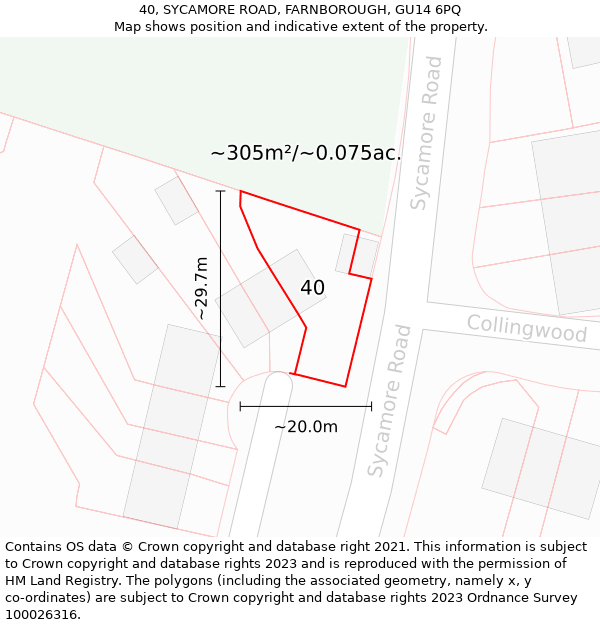 40, SYCAMORE ROAD, FARNBOROUGH, GU14 6PQ: Plot and title map