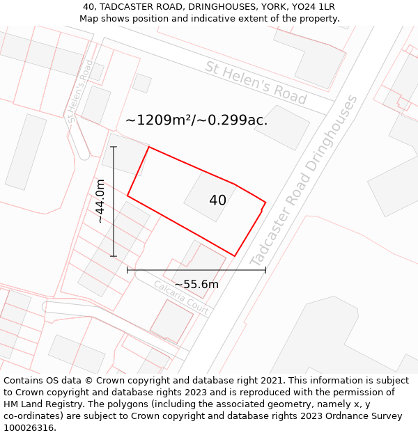 40, TADCASTER ROAD, DRINGHOUSES, YORK, YO24 1LR: Plot and title map