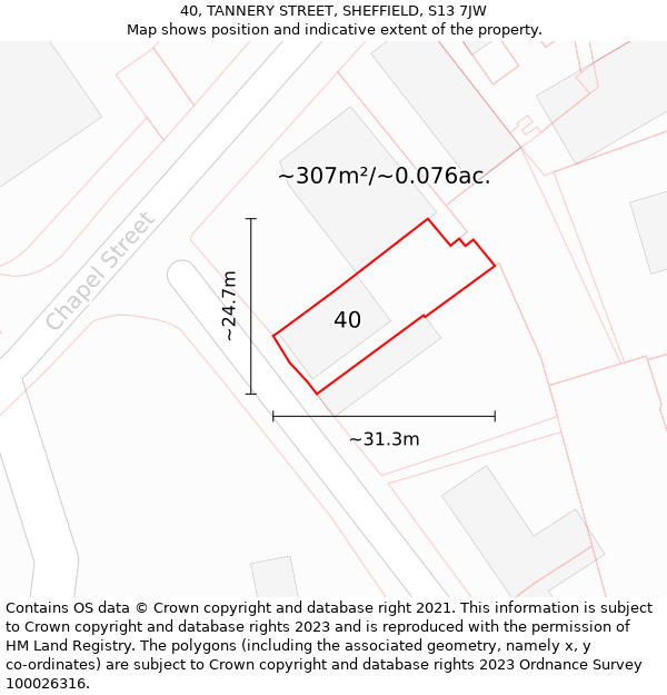 40, TANNERY STREET, SHEFFIELD, S13 7JW: Plot and title map