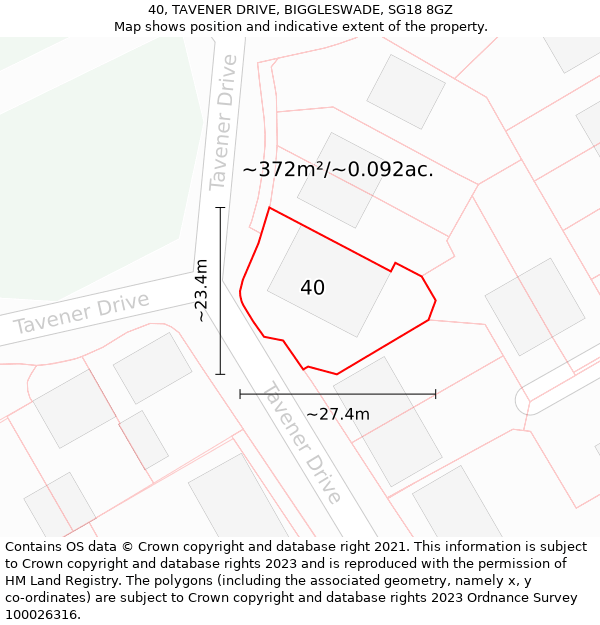 40, TAVENER DRIVE, BIGGLESWADE, SG18 8GZ: Plot and title map