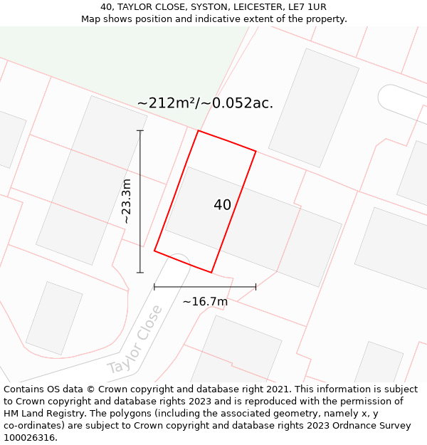 40, TAYLOR CLOSE, SYSTON, LEICESTER, LE7 1UR: Plot and title map