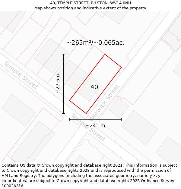 40, TEMPLE STREET, BILSTON, WV14 0NU: Plot and title map