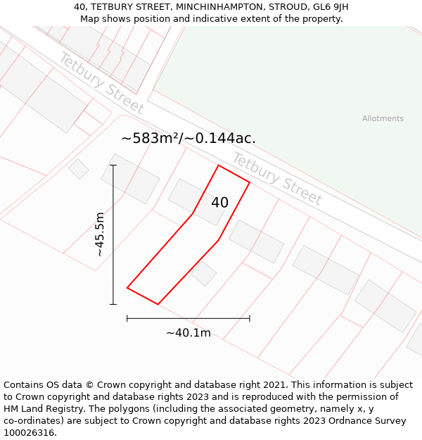 40, TETBURY STREET, MINCHINHAMPTON, STROUD, GL6 9JH: Plot and title map