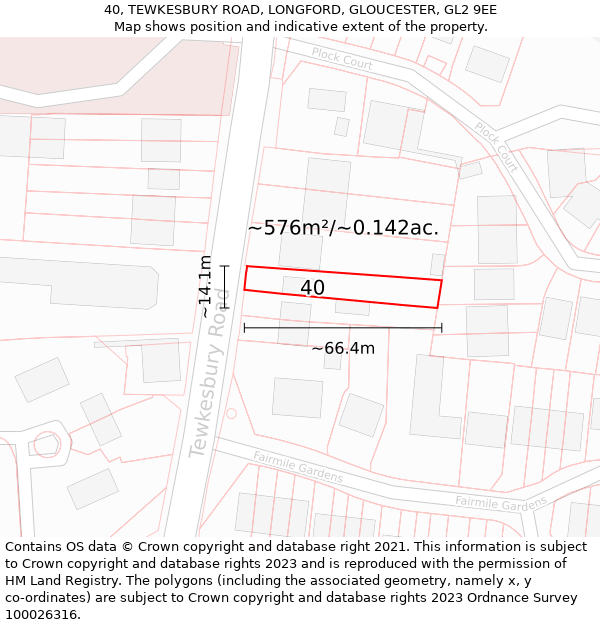 40, TEWKESBURY ROAD, LONGFORD, GLOUCESTER, GL2 9EE: Plot and title map